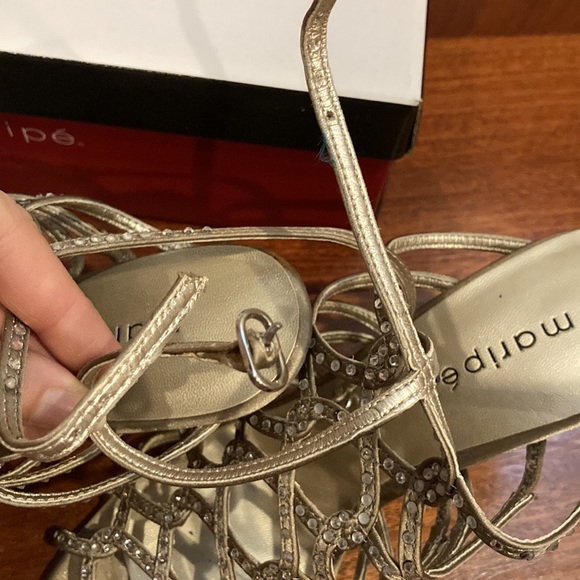 Gold and rhinestone strappy Heels with Modern Geometric Design SCARLETT - Picture 5 of 6